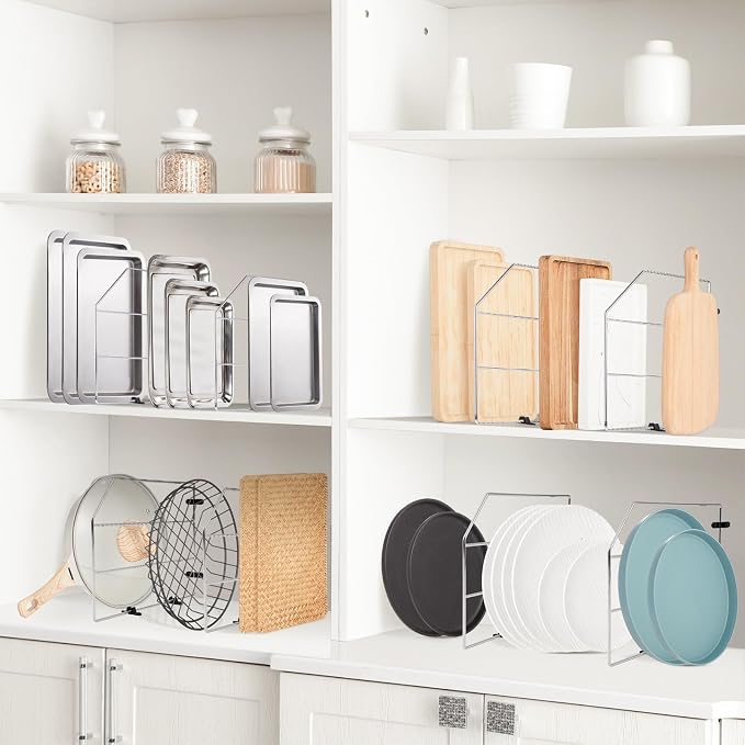 Blulu 6 Pcs Baking Sheet Organizer 12" x 20" Tray Dividers for Cabinets Kitchen Cabinet Dividers Vertical for Baking Sheets Chrome Pan Rack Storage Wires for Kitchen Cupboards (Silver) - Image 5
