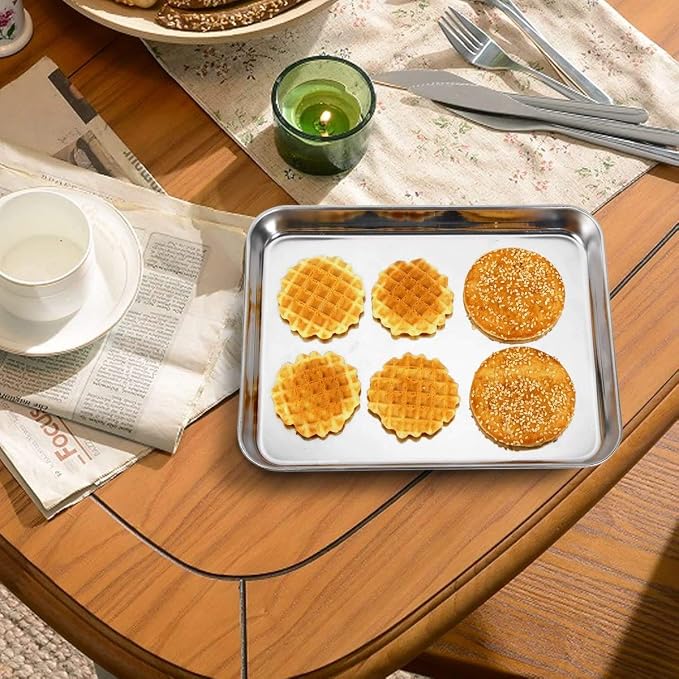 Wildone Baking Sheet with Rack Set [2 Sheets + 2 Racks], Stainless Steel Cookie Pan baking Tray with Cooling Rack, Size 9 x 7 x 1 Inch, Non Toxic & Heavy Duty & Easy Clean - Image 6