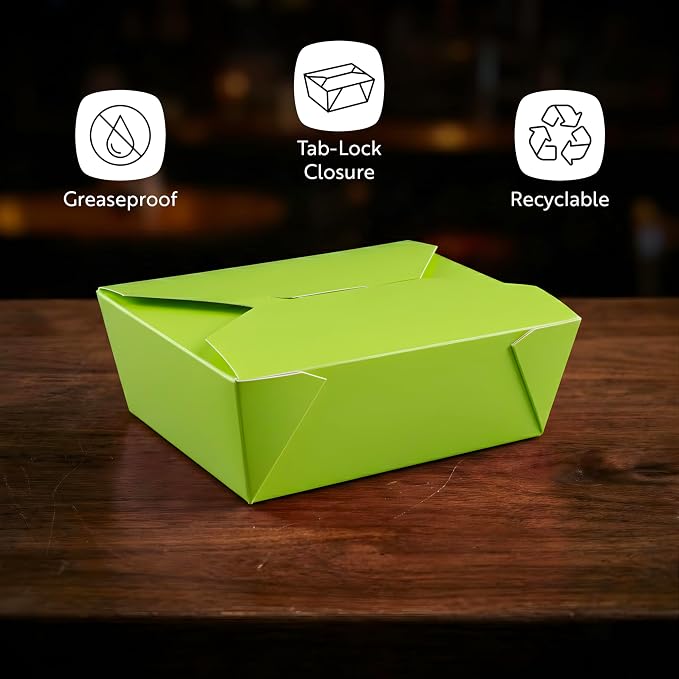 Restaurantware Paper Food Box 50 Count 45 Oz Leakproof Paper Lunch Box Greaseproof Food Container Tab-Lock Design 6.73 x 5.5 x 2.6 Inches Green - Image 4