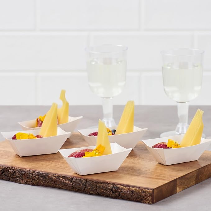 Restaurantware-Bio Tek 2 Ounce Food Trays, 50 Disposable Paper Food Trays - Heavy-Duty, Greaseproof, White Paper Boats, For Snacks, Appetizers, Or Treats, Use At Parties Or Carnivals - Image 7