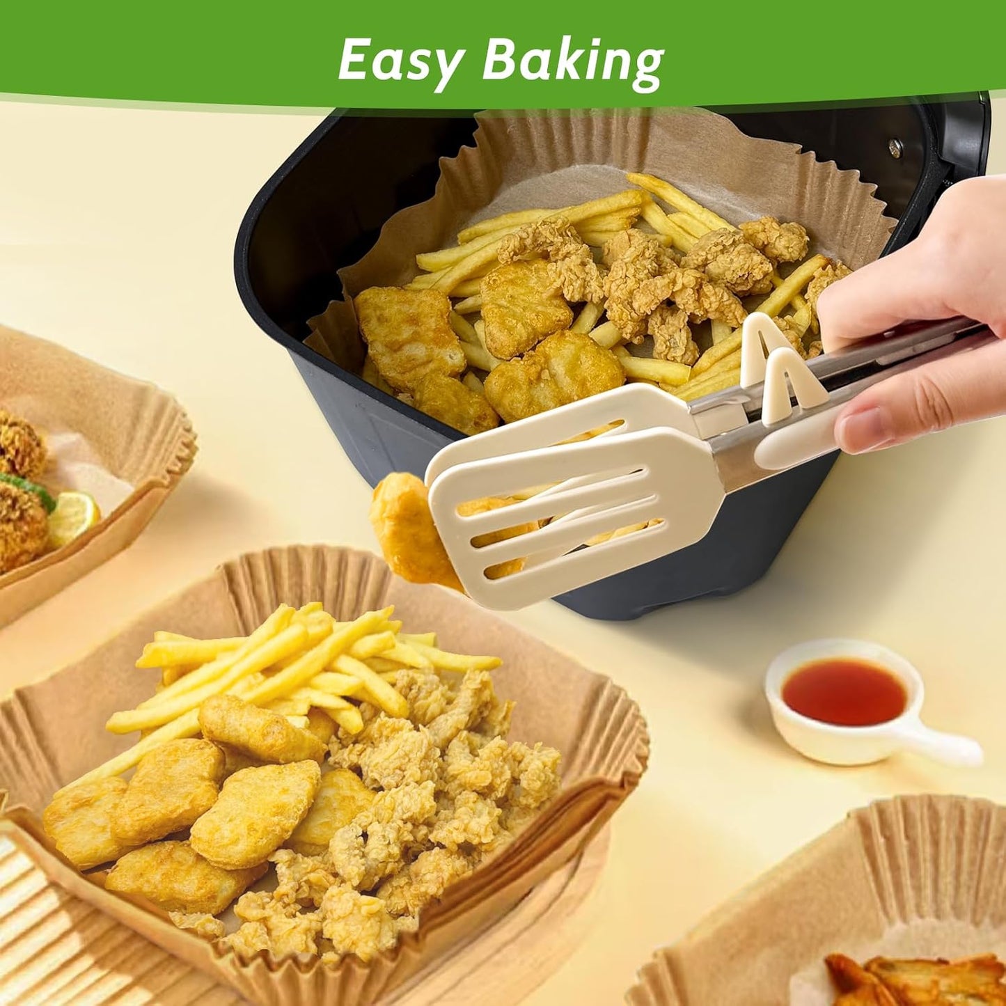 360 Pcs 8” Square Unbleached Heavy Duty Air Fryer Paper Liners Disposable, Non-Stick & Non-Leak Parchment Paper Liners for Airfryer Basket, Deep Fryer Parts & Accessories