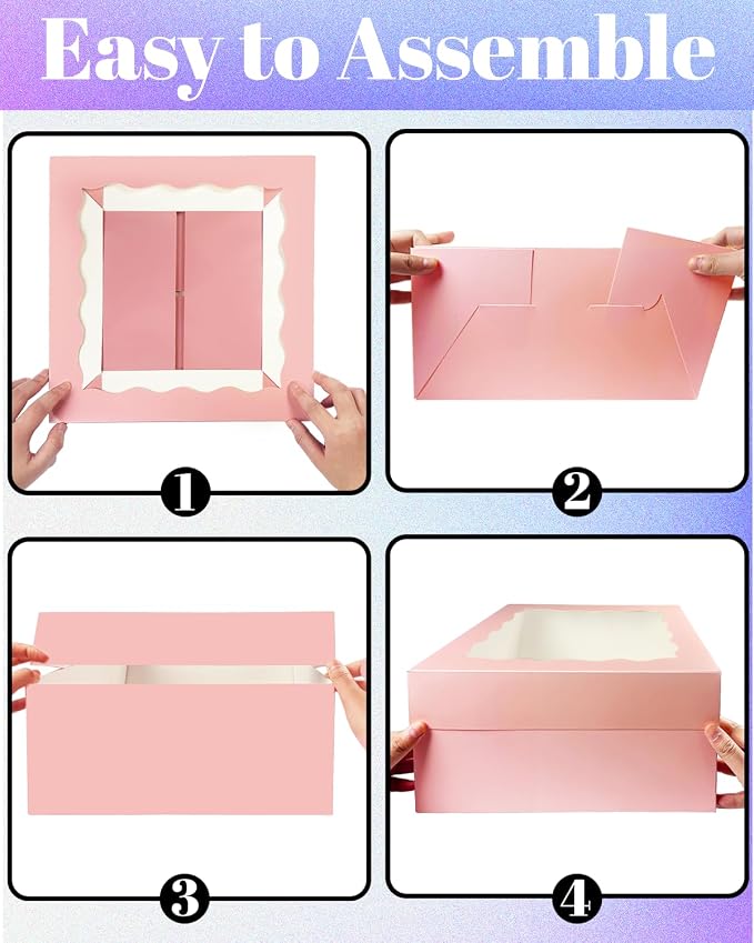 qiqee Pink 12"x12"x8" Cake Box 36Pcs, 12" Pink Cake Round Boards 36Pcs, for Cake, Treat Cookie Dessert, Pastry, Birthday Party - Image 4