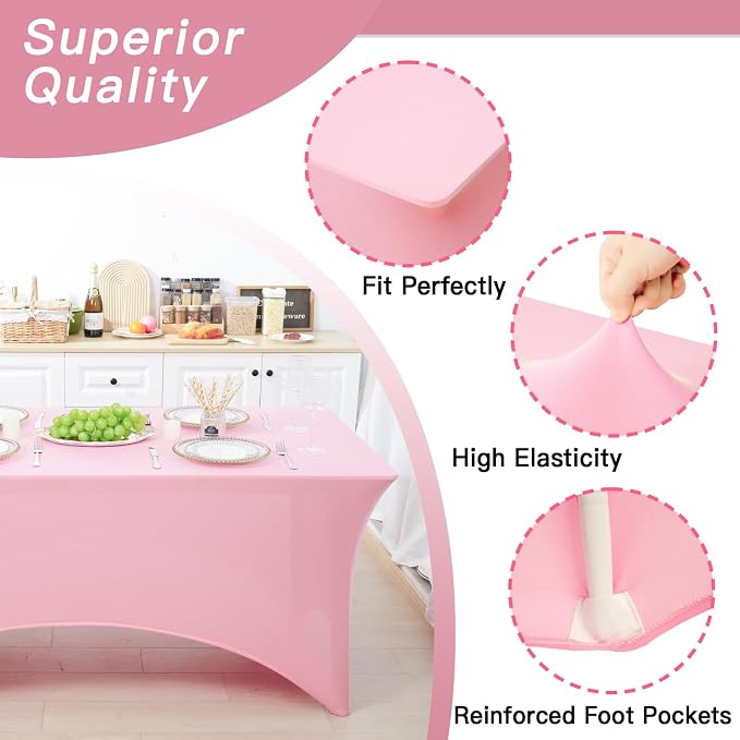 Fixwal 3 Pack 6FT Pink Tablecloth Rectangle Spandex Fitted Table Cover - Image 2