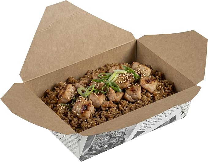 Restaurantware Bio Tek 8.5 x 6.3 x 2.5 Inch Food Containers 200 Durable Noodle Boxes - Disposable Sustainable Newsprint Paper 17-Ounce Takeout Boxes Rectangle For Takeouts Or Picnics by Restaurantware