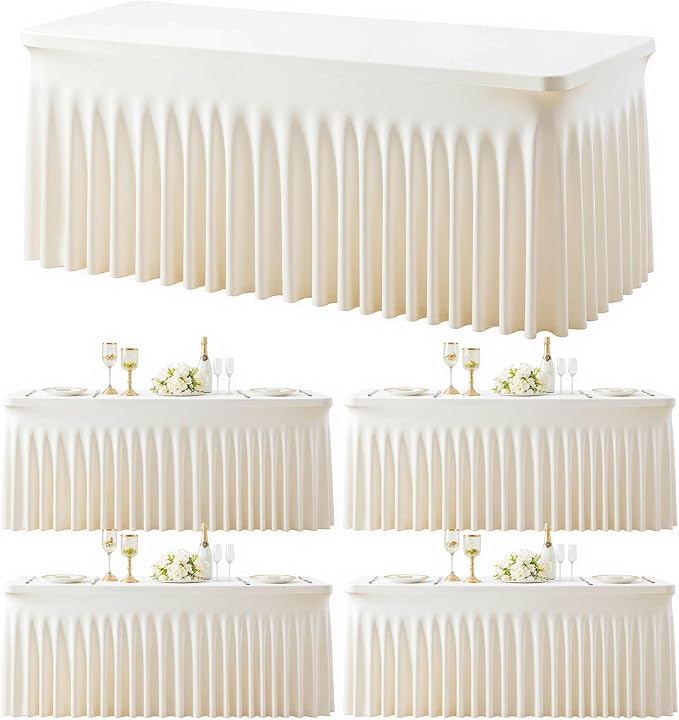 4 Pack Ivory Table Cloth for 6 Foot Rectangle Tables Spandex Fitted Tablecloth 6ft Stretch Table Covers Skirt Ivory Banquet Tablecloths Wrinkle Free Tablecloth for Party Wedding Birthday Event by Tao-GePartyDecorations