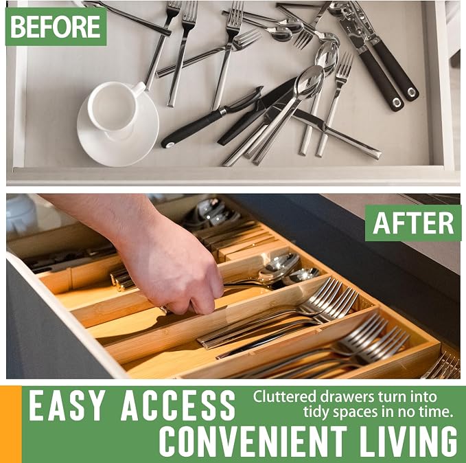 Bamboo Expandable Drawer Organizer, 15"-22" Storage Tray - Image 3