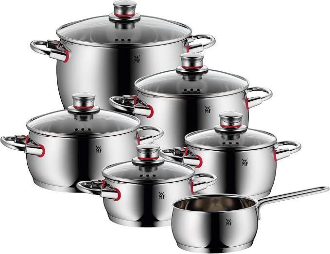 WMF Quality One 6-Piece Saucepan Set with Glass Lids / Cooking Pot / Saucepan / Cromargan Polished Stainless Steel / Steam Hole Suitable for Induction Cookers by WMF