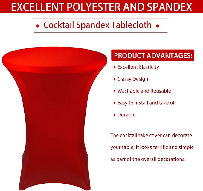 6 Pack Cocktail Spandex Tablecloth 32"x43" Red Stretch Square Corners Cocktail Table Cover Fitted High Top Round Table for Bar Wedding Birthday Party Banquet - Image 4