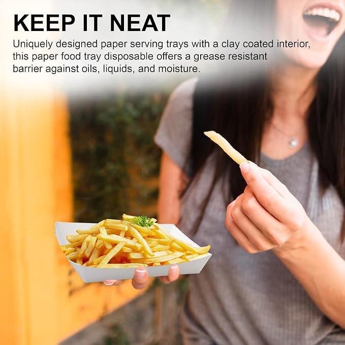 MT Products White French Fries Paper Trays 6.9" x 4.6" x 1.2" - Disposable Food Trays (Pack of 50) - Made in the USA - Image 4