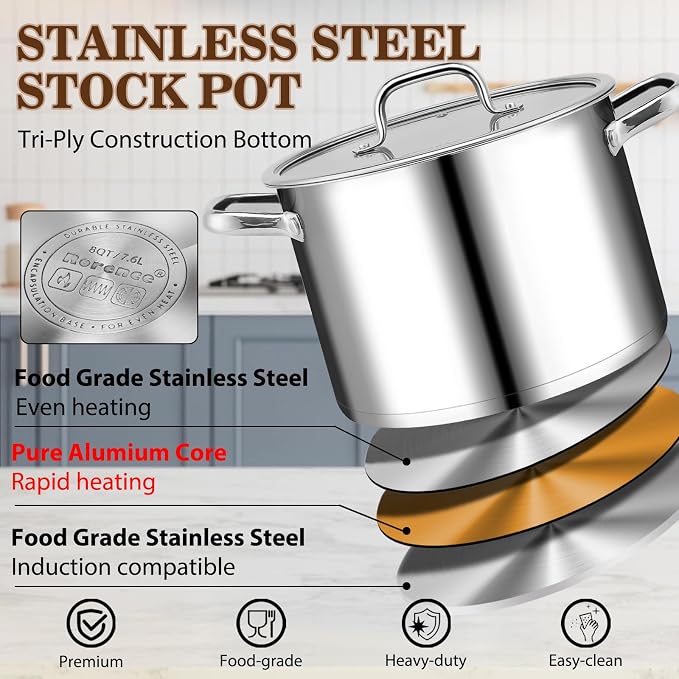 Rorence Stainless Steel Stock Pot, 8-Quart - Image 3