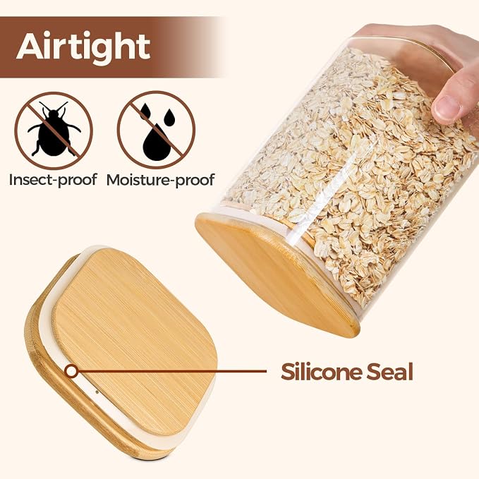 ComSaf Square Glass Containers with Lids 0.7 Qt, Set of 4 Pantry Glass Jars | Glass Storage Containers with Lids, Small Canisters, Spice Jar, Bamboo Lid with Silicone Seal, Size For Subpackage, BPA Free - Image 7