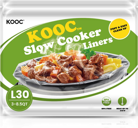 KOOC Slow Cooker Liners 13"x21" 30 Count Disposable Plastic Bags Pot Liners Cooking Bags Fit 3 qt to 8.5 qt Pot BPA Free
