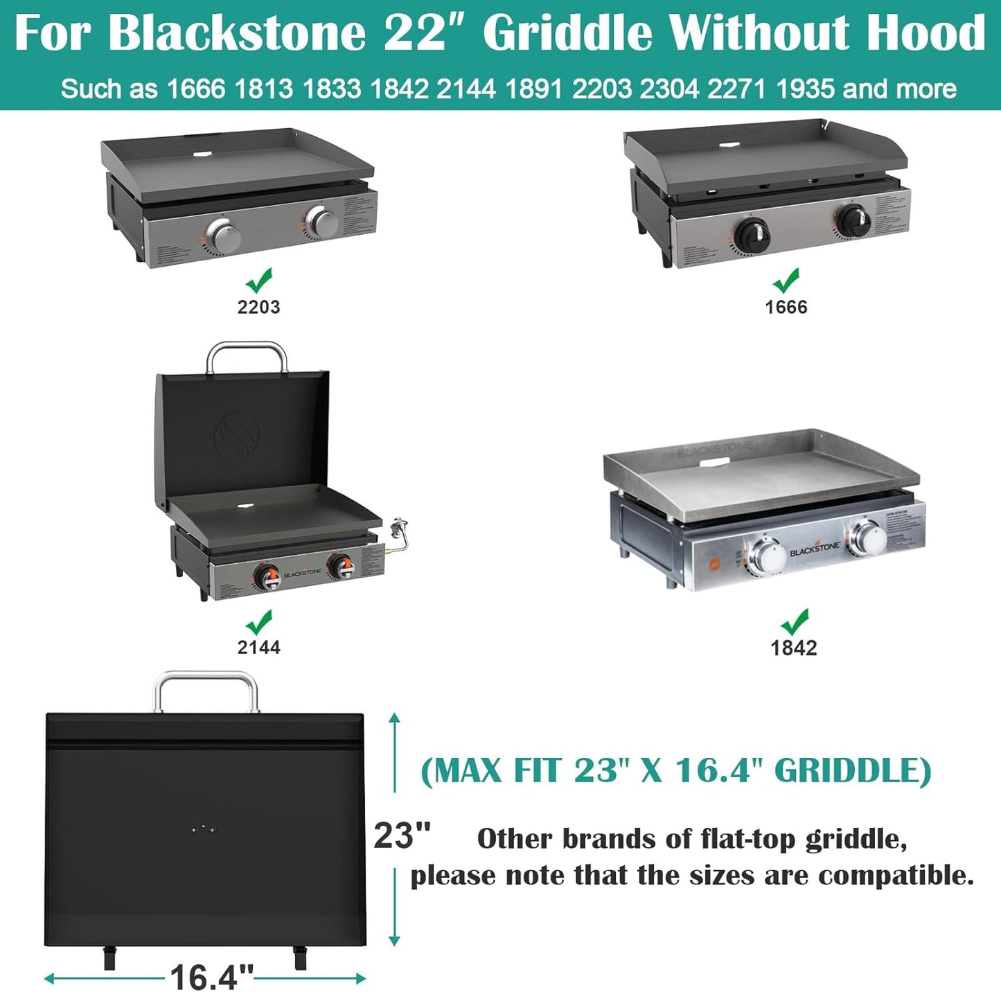 Upgraded Griddle Hinged Lid for 22" Blackstone 1666 1813 1833 1842 2144 1891 2203 2304 2271 1935 and More, Hard Cover Hood with Thermometer for Blackstone 22 Inch Griddle Accessories