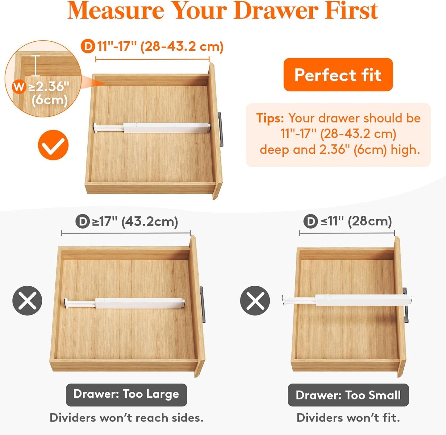 Lifewit 10 Pack Kitchen Drawer Dividers 2.36" High, 11"-17" Adjustable Drawer Organizer for Utensils/Clothes/Makeup, Plastic Expandable Separators in Dresser/Bedroom/Bathroom/Office Storage