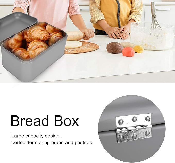 Large Bread Box,Iron Bread Box with Lid,Metal Bread Storage Bin,Bread Keeper Container,Bread Containers Storage,Modern Solid Color Retro Style,for Kitchen Counter - Image 2