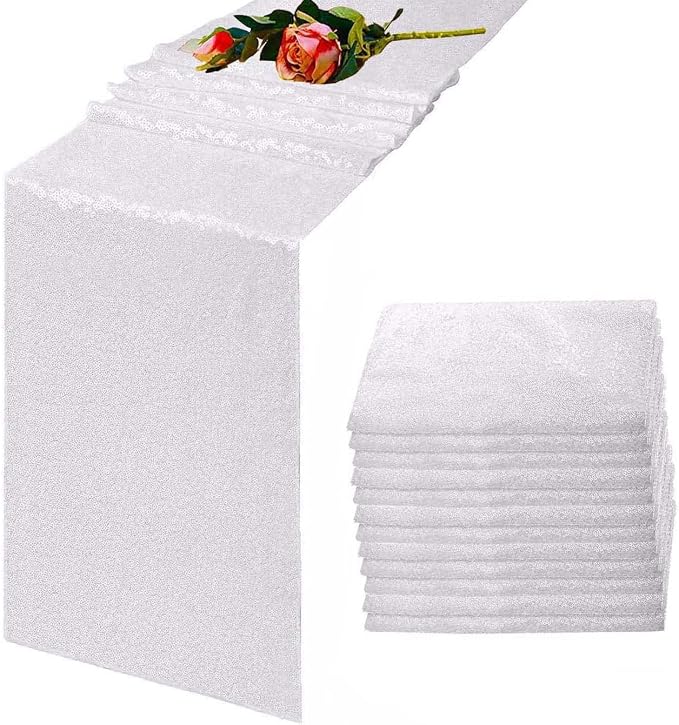 White Sequin Table Runner 12 Pack, 12''x72 Glitter Table Runner - Image 2