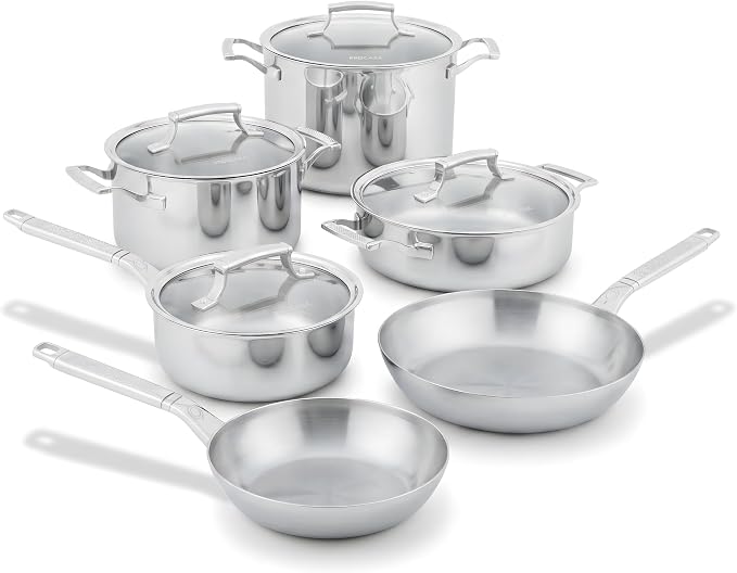 10-Piece Triply Stainless Steel Cookware Set - Fully Clad Pots and Pans Set with 8 Qt Pasta Pot, Saute, Saucepan, Frying Pan - Non Toxic Cookware - Induction, Dishwasher & Oven Safe by PROCASACOOKWARE