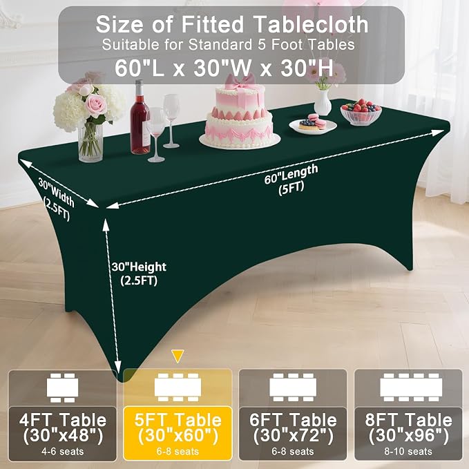 Smiry 2Pack Spandex Table Cloth 5FT, Elastic Fitted Hunter Green Tablecloth - Image 7