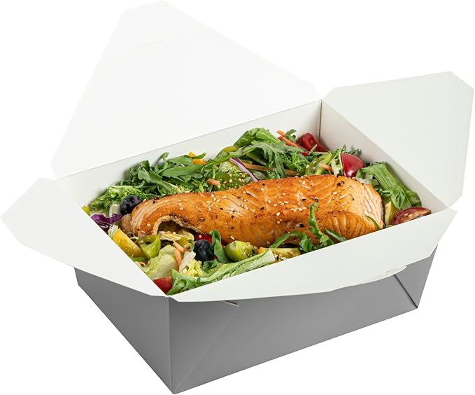 Restaurantware Bio Tek 98 Ounce Take Out Boxes 200 To Go Lunch Boxes - Tab-Lock Closure Heat-Tolerant Gray Paper Disposable Lunch Boxes Greaseproof For Hot And Cold Foods - Image 6