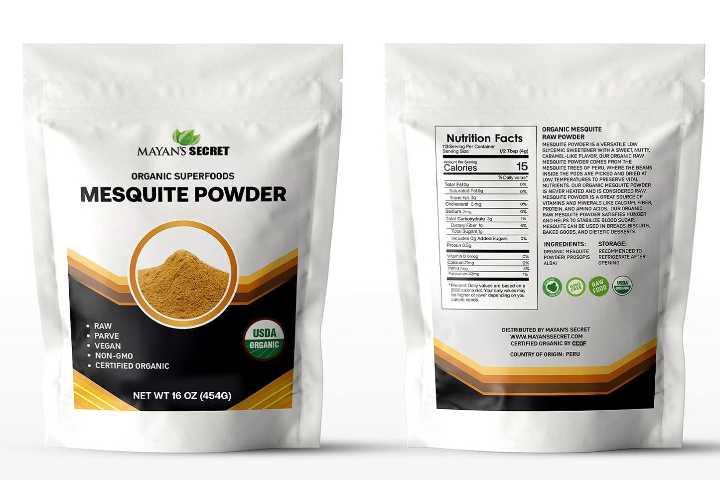 Mesquite Powder USDA Certified Non GMO, Vegan Protein Superfood Natural Fiber - Perfect for Smoothies and Baking 16 Ounces