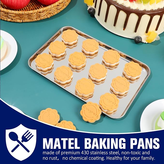 Mimorou 12 Pcs Baking Sheet Stainless Steel Cookie Sheet Small Metal Pans Professional Rectangle Oven Trays Kitchen Baking Cooking Oven and Toaster, Dishwasher Safe(8 x 5.9 Inches) - Image 4