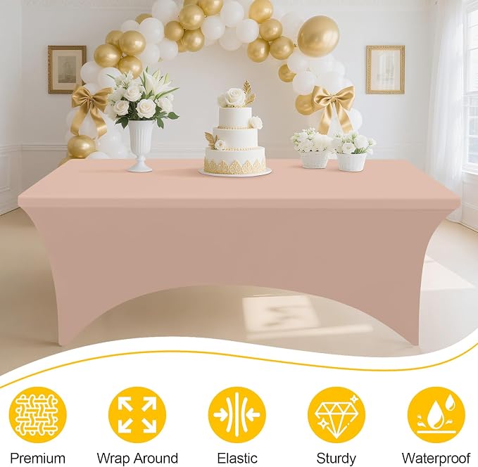 Smiry 2 Pack Spandex Table Cloth 8FT, Elastic Fitted Nude Tablecloth - Image 3