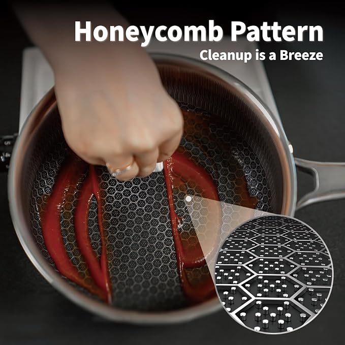 Hybrid Nonstick 4 QT Saucepan with Lid, Stainless Steel Stockpot with Honeycomb Texture,Compatible with All Cooktops,Dishwasher and Oven Safe - Image 3