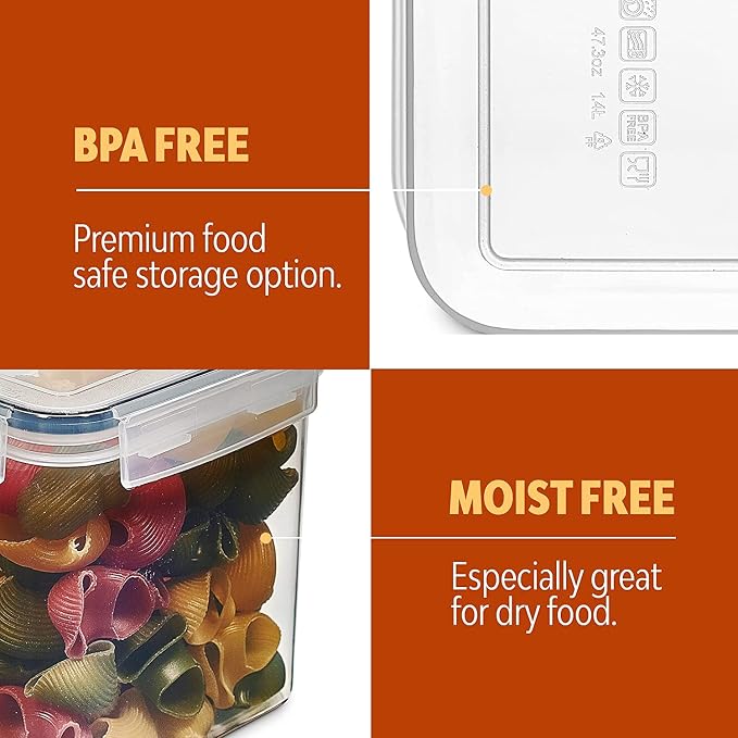 24 Pack Airtight Food Storage Container Set - BPA Free Clear Plastic Kitchen and Pantry Organization Canisters with Durable Lids for Cereal, Dry Food Flour & Sugar - Labels, Marker & Spoon Set - Image 7