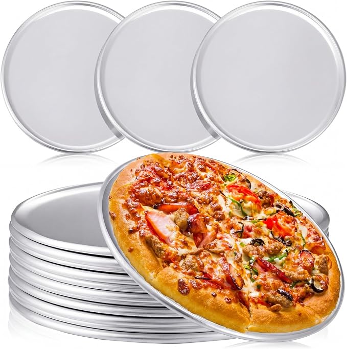 Rtteri 24 Pcs Pizza Pan Bulk Restaurant Aluminum Pizza Pan Set Round Pie Cake Plate Rust Free Cake Tray for Oven Baking Home Kitchen Restaurant Easy Clean (10 Inch) by Rtteri