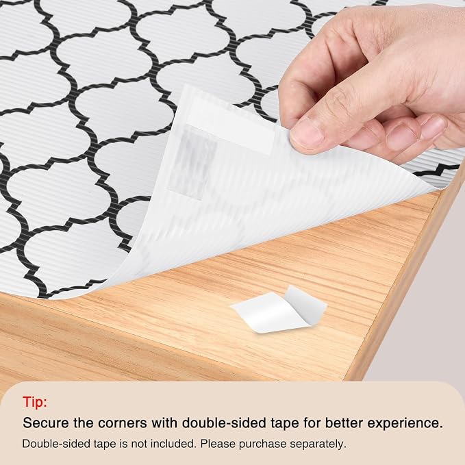 Glotoch Shelf Liner, 12" W x 240" L, Black and White Quatrefoil - Image 4
