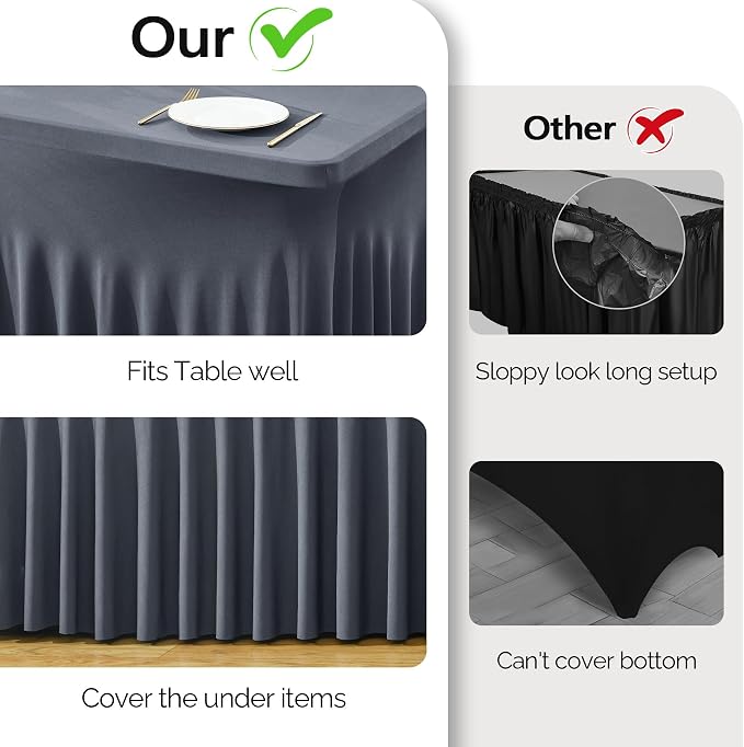 Wish Care 6 Pack Gray Spandex Table Clothes for 8 Foot Rectangle Tables, 8FT Wrinkle Free Fitted Tablecloths Ruffles Design Table Cover for Party, Banquet, Wedding and Events - Image 8