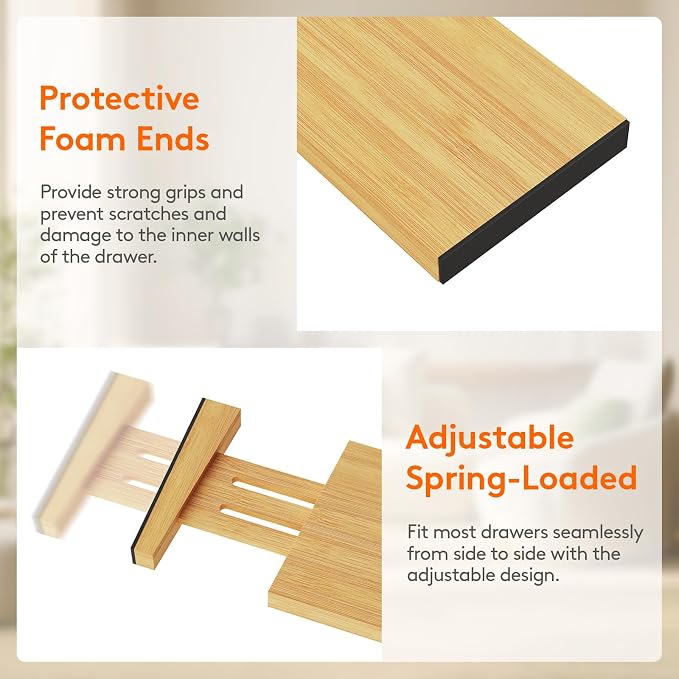 Lifewit 4" High Dresser Drawer Dividers, Adjustable Bamboo Drawer Organizer - Image 5