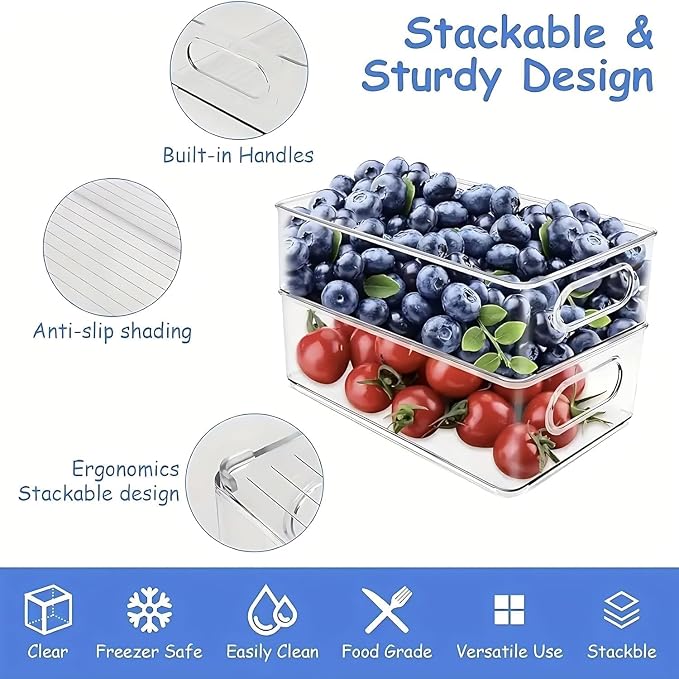 12 Pack Refrigerator Organizer Bins | 3 Sizes Stackable Clear Pantry Storage with Handles for Fridge, Freezer, Shelves, Drawer, Snack Organizer for Home & Kitchen - Image 2