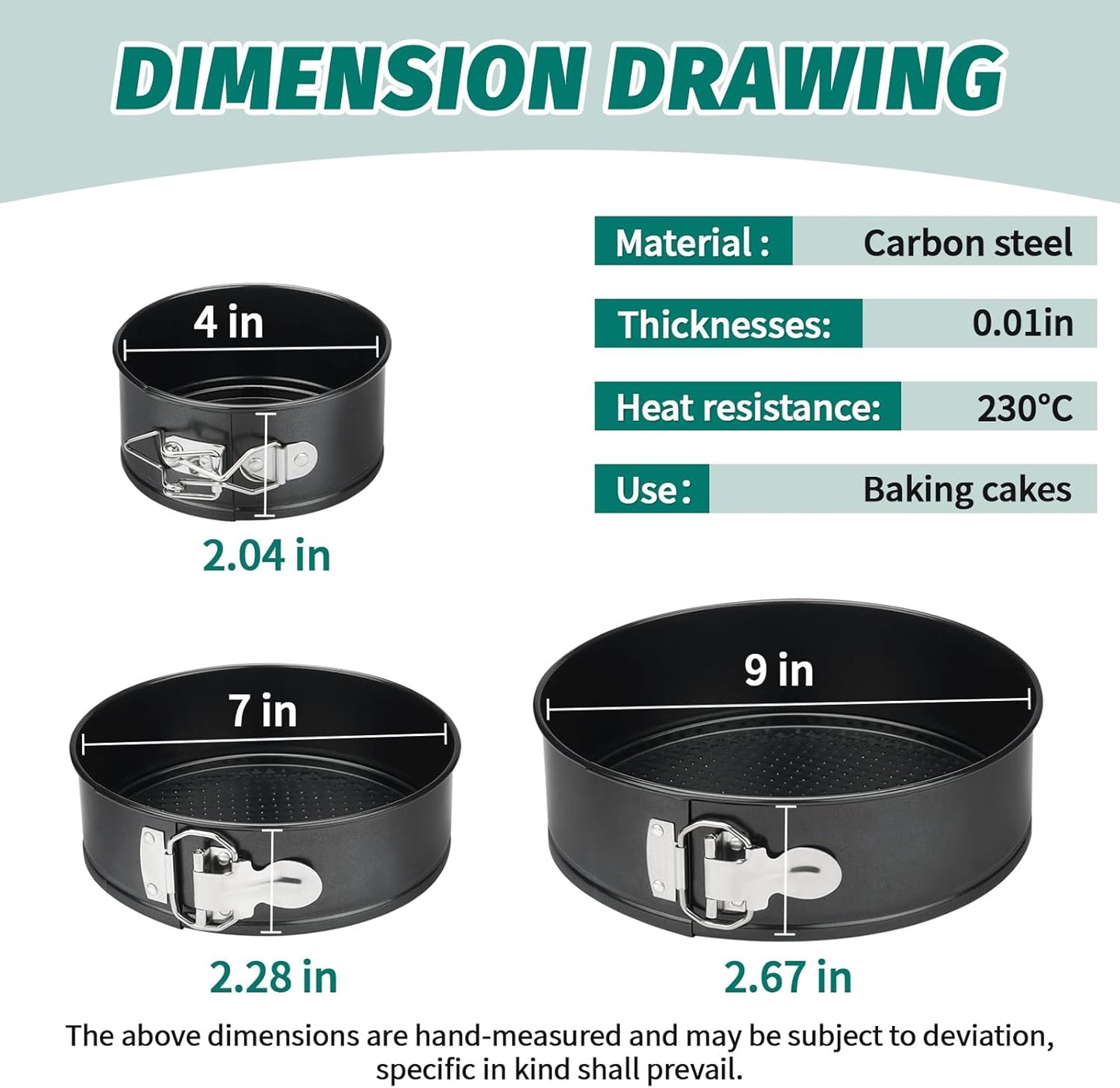 SHIKORI Cake Pan Set for Baking, Non-Stick Springform Pans Set of 3 (4, 7, 9 inch), Round Cake Pans,Cheesecake Pan, Leak-Proof Cake Pans with Removable Bottom-Black 3 Pcs