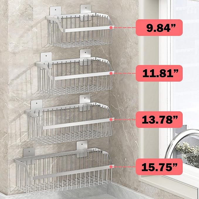 SUS304 Stainless Steel Wire Basket, Hanging Wall Organizer Cabinet Storage Basket, Wall Mounted Shelves for Home Kitchen Bathroom, 2-Pack - Image 8