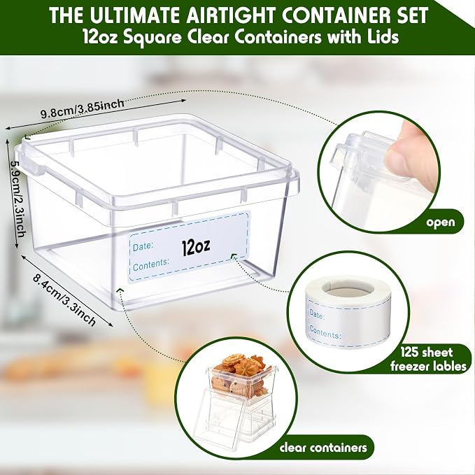 Blushtier 12 oz 50 Pack Small Square Deli Containers with Lids Plastic Freezer Food Reusable Meal Dessert Ice Cream Containers with Labels for Takeout Meal Storage Microwave Freezer Safe(Clear,) - Image 2
