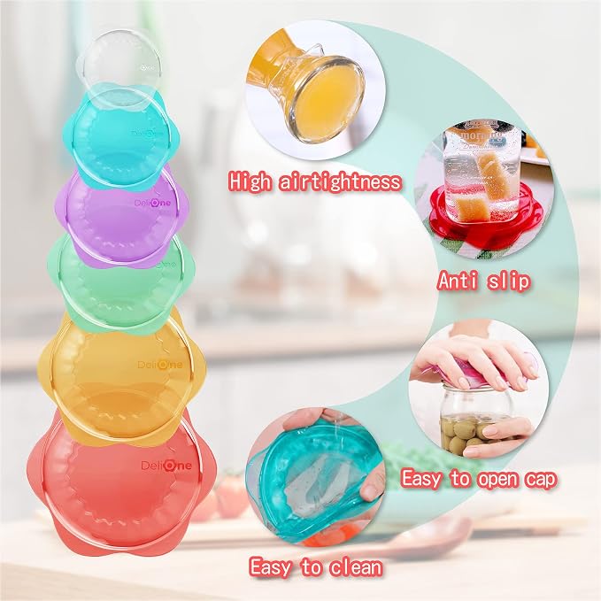 DeliOne Silicone Stretch Lids for Kitchen Food Storage – Durable, Reusable + Expandable Bowl Covers for Cup or Square Containers, Freezer, Microwave, and Dishwasher Safe, 10-Pack, Color - Image 5