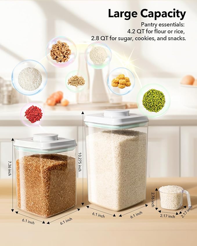 Ankou Food Storage Container Sets, 2.8 Qt *2+ 4.2 Qt *4 Airtight Canisters with Lids and 130ml Scoop, BPA-Free Plastic Pantry Containers for Flour, Sugar, Rice - Image 6
