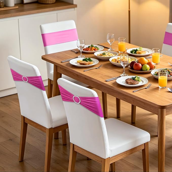 LEBENGURU Fuchsia Stretch Chair Sashes 30pcs with Buckle Slider - Image 6