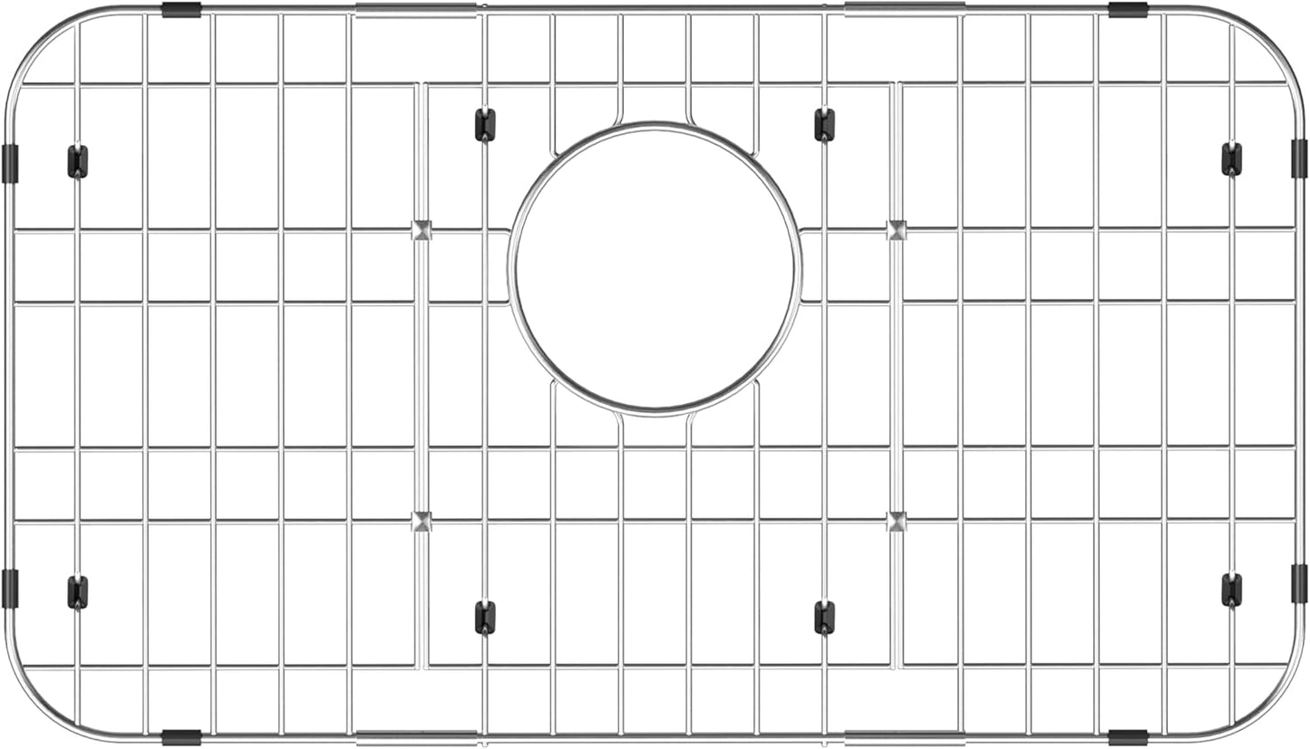 iPEGTOP Sink Bottom Grid, 3-Piece Stainless Steel Sink Protector 23" x 13" Rear Drain Hole with Corner Radius, Sink Grate Rack for Bottom of Kitchen Sink Single Bowl with Hole Cover