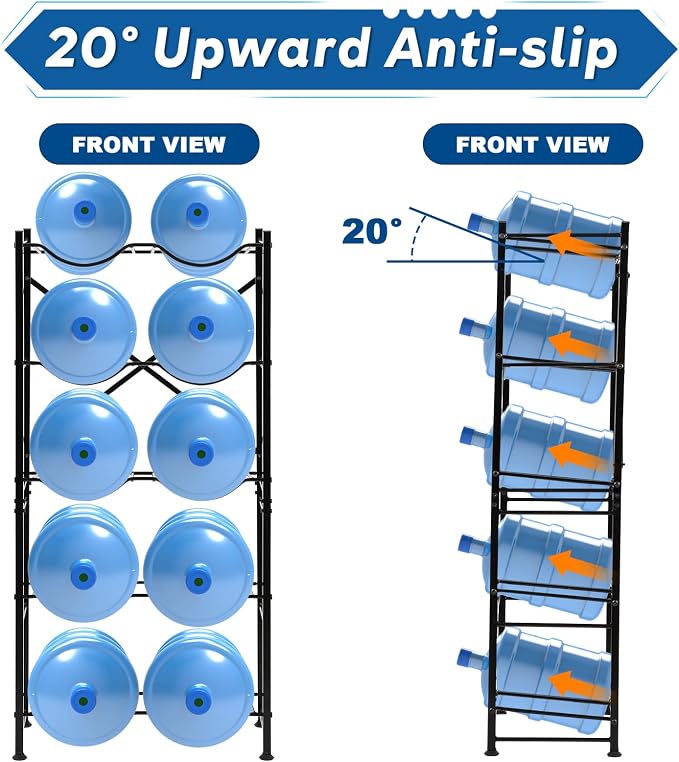 5 Gallon Water Bottle Holder for 10 Bottles, 5 Tiers Row Water Jug Rack | with Detachable Heavy Duty Metal Frame, Space Saving Water Jug Stand for Office, Kitchen, Garage, Gym, and Restaurant - Image 3