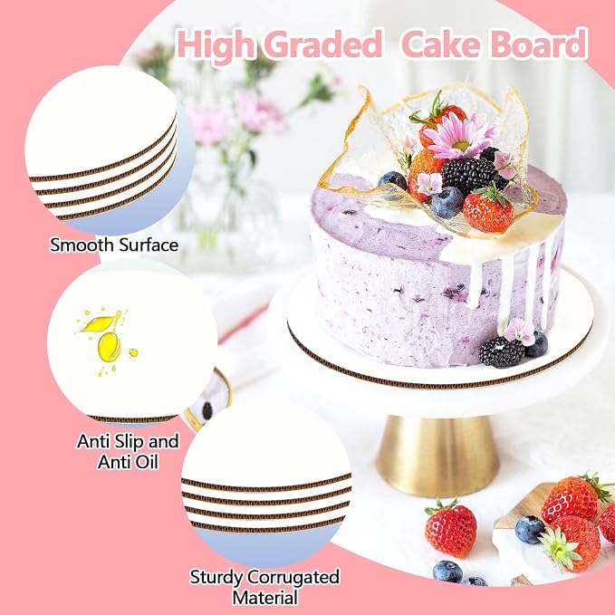 25PCS Cake Board Circle 10 Inch,2mm Card Drums Plate Bases,Food Grade & Oil-Resistant,For Cake Display Baking Party Birthday Wedding Pizza - Image 3