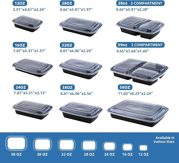 58oz Meal Prep Containers,150 Sets Disposable Food Storage Boxes with Lids | Heavy Duty, Single Compartment, Leakproof Lids, BPA Free, Microwave Freezer Safe, Plastic To Go Bento Boxes for Lunch Takeout - Image 8