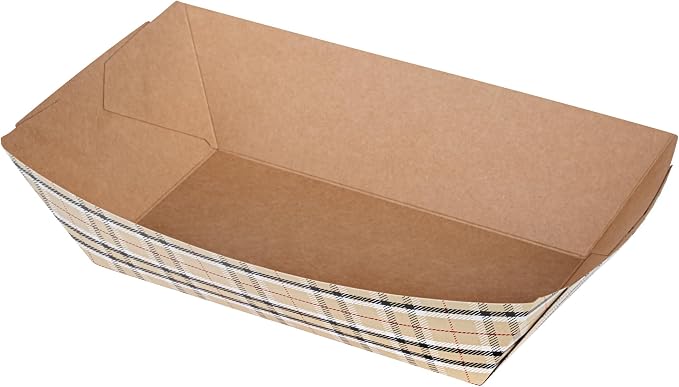 Restaurantware-Bio Tek 2 Pound Food Trays, 50 Disposable Paper Food Trays - Heavy-Duty, Greaseproof, Plaid Paper Boats, For Snacks, Appetizers, Or Treats, Use At Parties Or Carnivals - Image 9