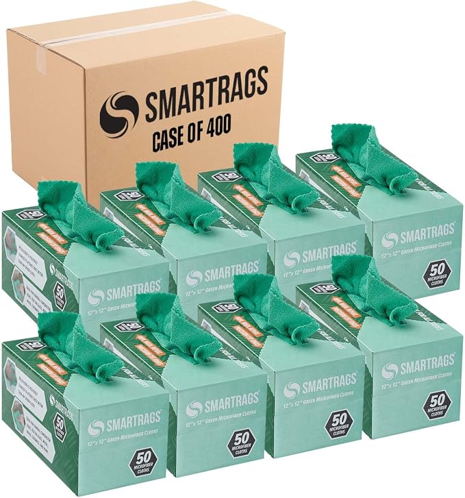 Arkwright Smart Rags Microfiber Cleaning Cloths Bulk, Case of 400, Lint Free 180 GSM Reusable Towels for Auto, Office and Household Cleaning, 12 x 12 in, Green by Arkwright