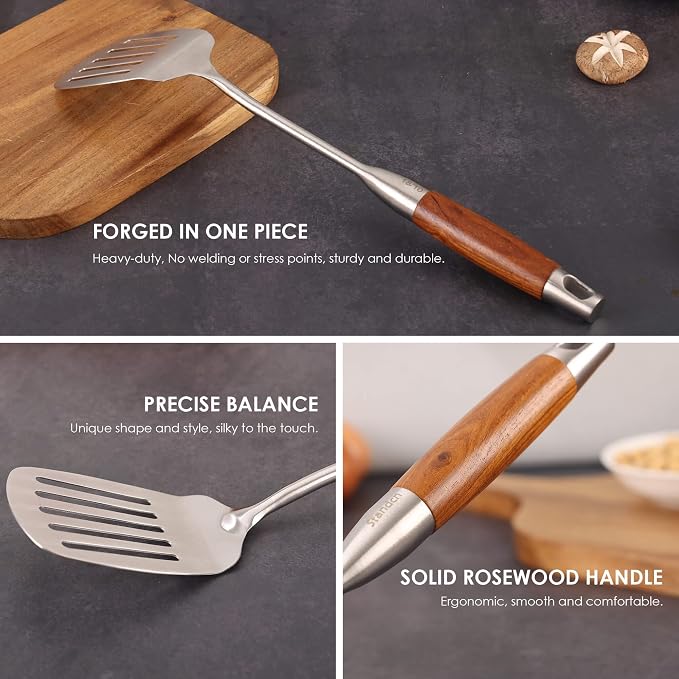 18/10 Stainless Steel Kitchen Utensils Set with RooseWood Handle - Image 5