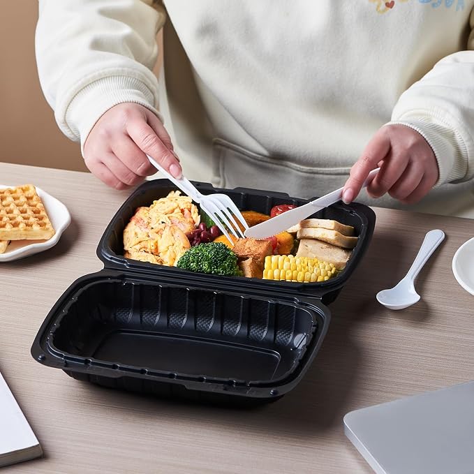 Jaluxing 9X6 1-Compartment 50-Pack Plastic Clamshell Containers Food To Go Box Heavy Duty Disposable Hinged With Secure Snap Lid (Formerly FULING) - Image 3