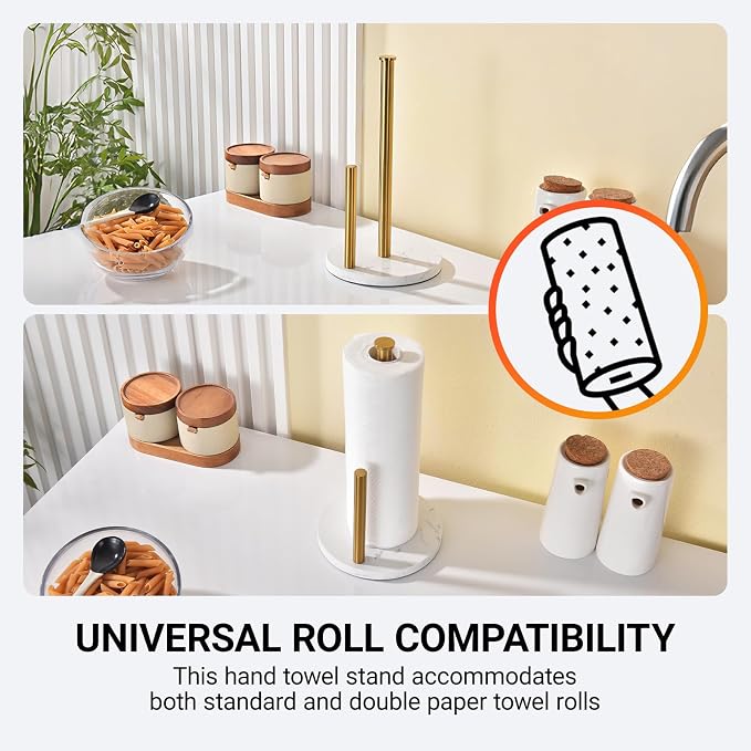 Hoooh Countertop Paper Towel Stand – Brushed Gold, Weighted Marble Base - Image 7
