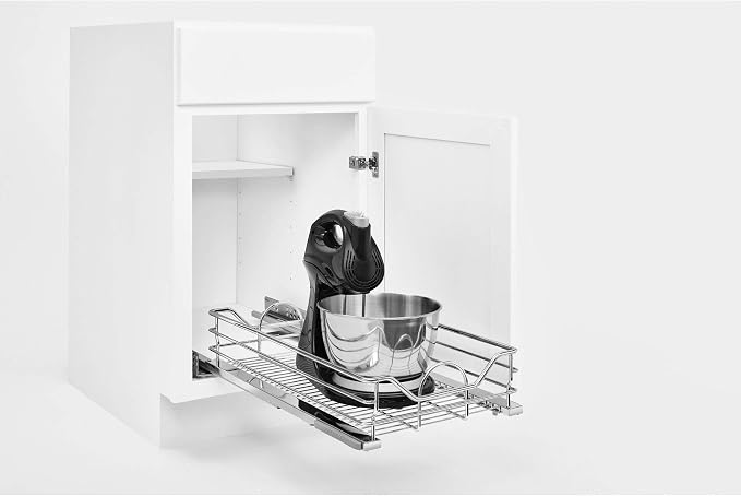 Rev-A-Shelf Single Steel Pullout Organizer for Base Kitchen/Bathroom Cabinets, Wire Storage Basket w/Soft-Close, Chrome, 14.5 x 21.74 In, 5730-15CR - Image 2