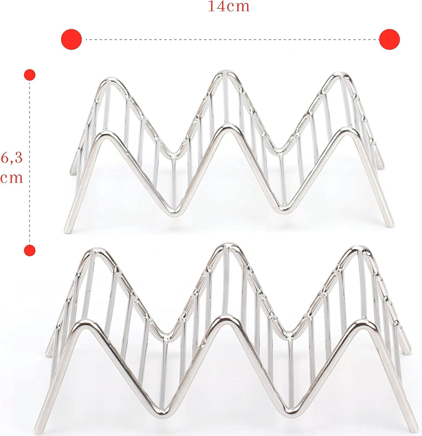 Taco Holders Set of 2 Premium Stainless Steel Stackable Stands, Each Rack Holds 2 or 3 Hard or Soft Tacos, Five Styles Available By 2lbDepot